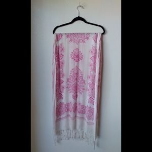 Floral Filigree Paisley Pink and White Scarf